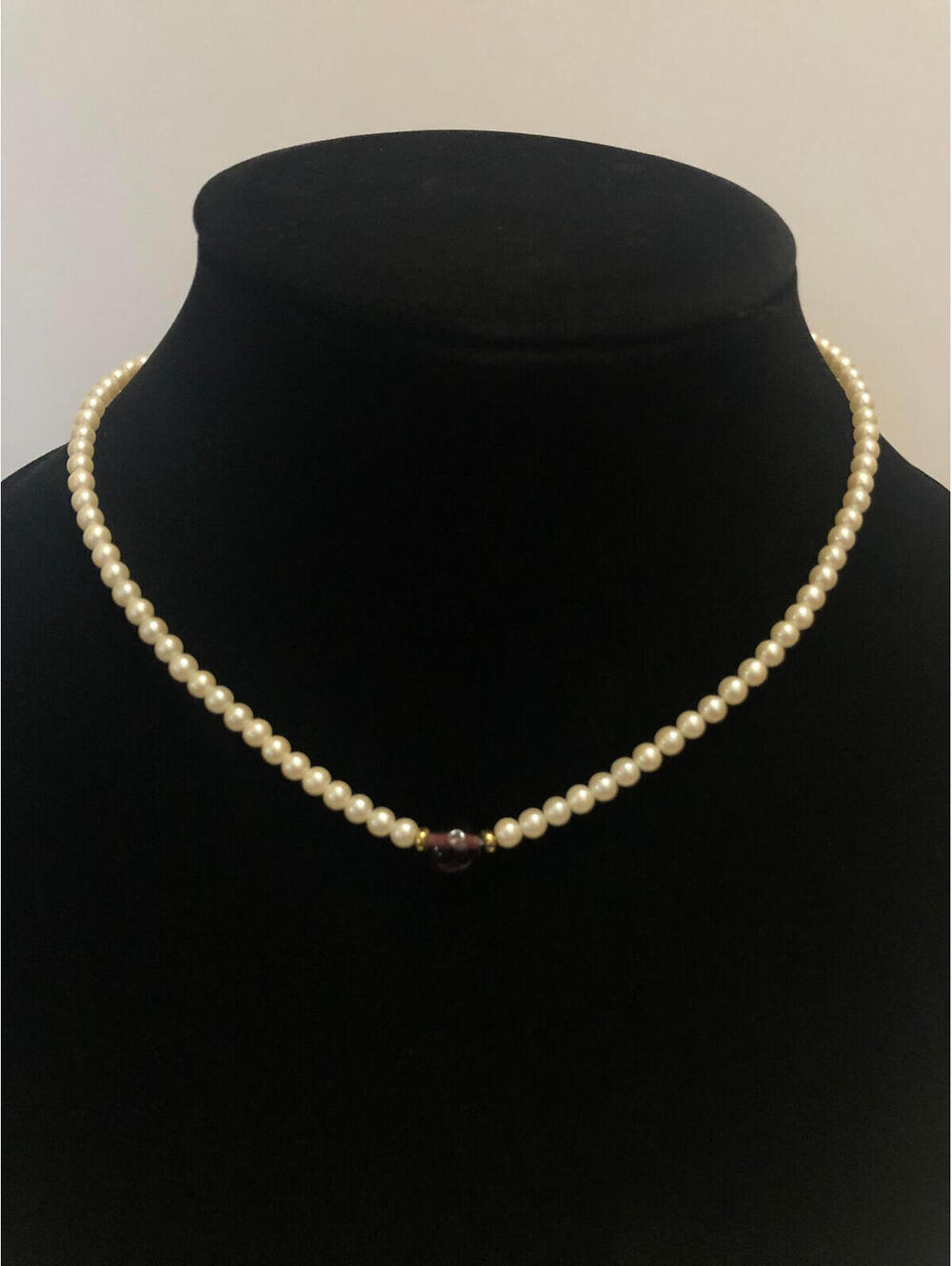 #04 Monet Vintage Goldtone 16" Purple Stone Station Faux Pearl Necklace View 2